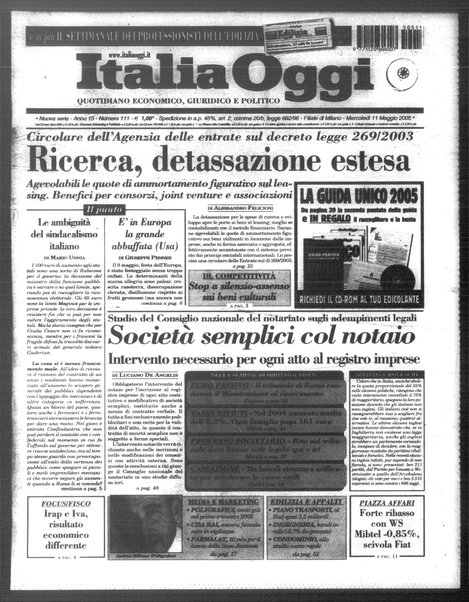 Italia oggi : quotidiano di economia finanza e politica